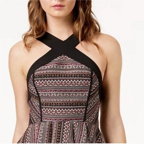 BCBGeneration Woven Fit and Flare Dress. Halter, Boho. - Picture 3 of 16